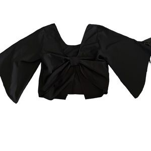 Favlux Cropped Bell Sleeve Open Back w/ Bow Detail Blouse